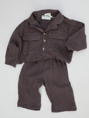 Relaxed Buttoned Muslin Set / Chocolate